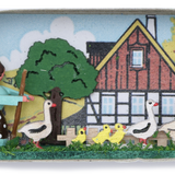 Wooden Miniature Matchbox Diorama, Lady with Ducks