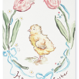 Illustrated Watercolour Easter Greeting Card, Happy Easter Chick and Tulips