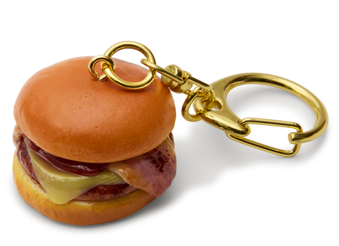Faux Bacon Cheeseburger Keyring – Choosing Keeping