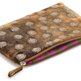 Silk Velvet Embroidered Pouch, Old Copper Medallion