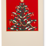 Silk Screen Japanese Postcard, Christmas Tree