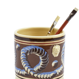 Brown Mochaware Ceramic Pen Pot, 'Earth Worm'