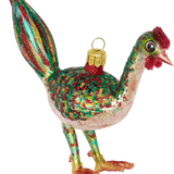 Technicolour Rooster Glass Ornament