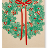 Silk Screen Japanese Postcard, Christmas Wreath