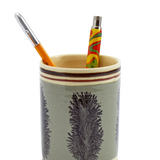 Duck Egg Mochaware Ceramic Pen Pot, 'Seaweed'