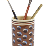 Brown Mochaware Ceramic Pen Pot, 'Cat Eye'