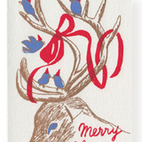 Silk Screened A6 Dimanche greeting card, Christmas Reindeer with Bow