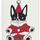 Silk Screened A6 Dimanche greeting card, Christmas Frenchie
