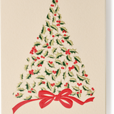 Mini Engraved Italian Christmas Card, Tree with Holly Leaves