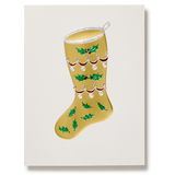 Engraved Holly Stocking Christmas Greeting Card