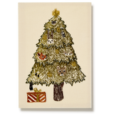 Embroidered Greeting Card, Peeking Animals Christmas Tree
