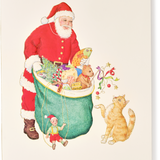 Engraved Santa with Cat and Presents Greeting Card