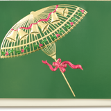 Engraved Christmas Parasol with Bells and Holly Greeting Card