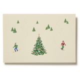 Christmas Tree Skiers Engraved Greeting Card