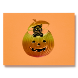 Engraved Halloween Cat in Jack-o'-lantern Greeting Card