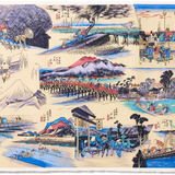 Full-Panel Chiyogami Silk Screen Print, 53 Stations of the Tōkaidō after Hiroshige