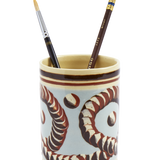 Sky Blue Mochaware Ceramic Pen Pot, 'Earth Worm'