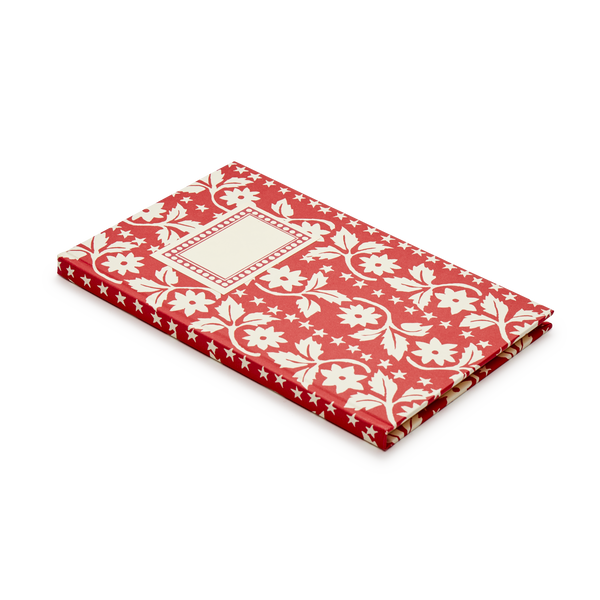 Slim Hardback Notebook, Leaves and Stars Bright Red