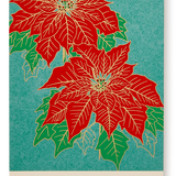 Silk Screen Japanese Postcard, Red Poinsettias