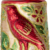 Red Bird and Flowers Glass Ornament