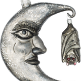 Grey Moon with Bat Glass Ornament
