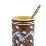 Brown Mochaware Ceramic Pen Pot, 'Earth Worm'