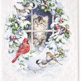 Cat Watching Birds Christmas Greeting Card