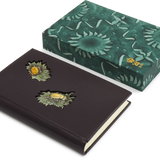 Steve Harrison Leather Bound Dark Brown Notebook with Green Ceramic Sunflowers and Slipcase