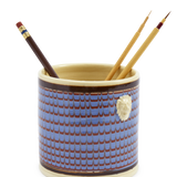 Blue & Red Mochaware Ceramic Pen Pot, 'Comb'