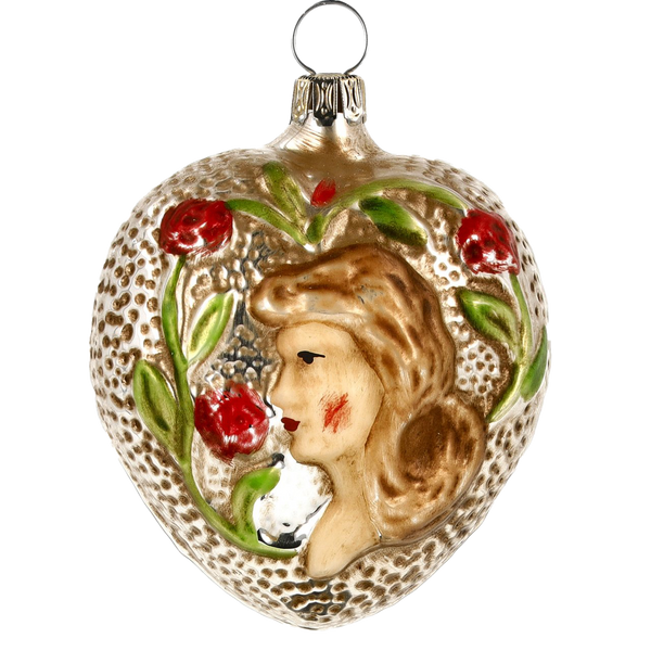 Woman in Rose Garden Glass Ornament