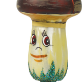 Brown Mushroom with Face on a Clip Glass Ornament