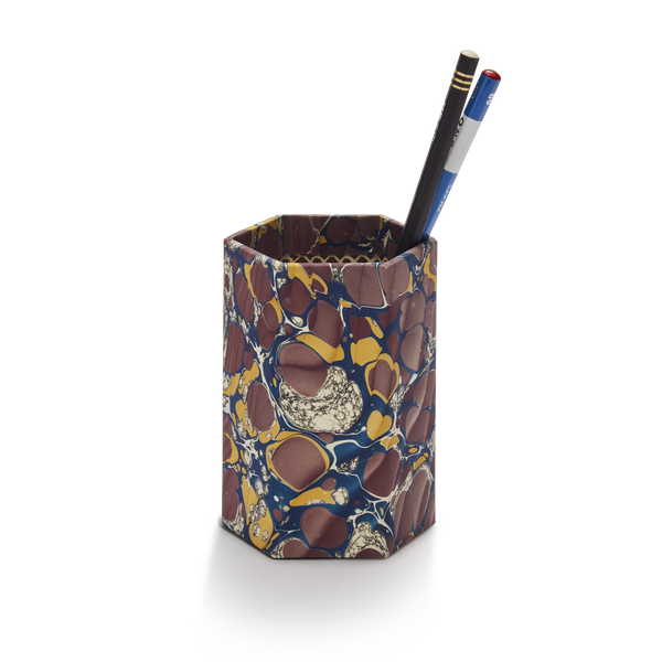 Hexagonal Marbled Pen Pot - Pattern 16