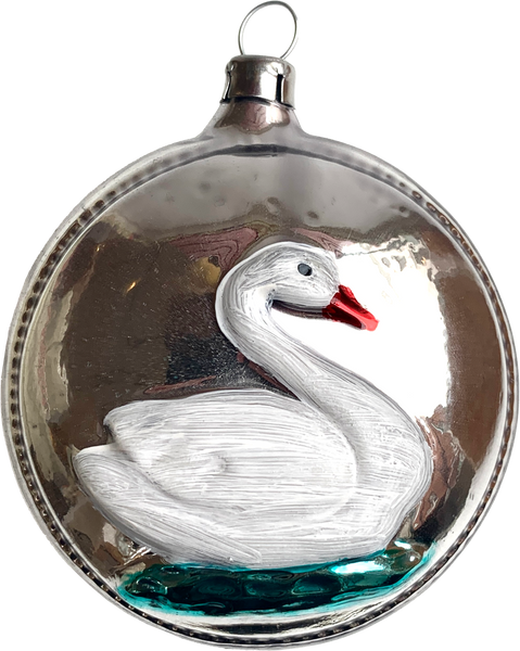 Swan Flower Heart Glass Ornament