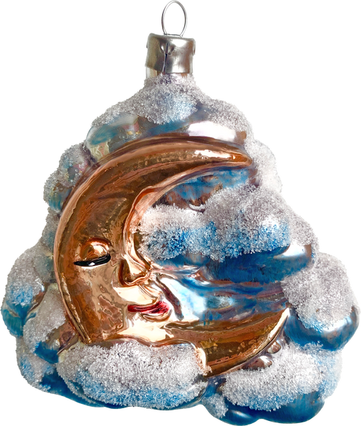 Moon in Clouds Glass Ornament