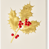 Engraved Gold Holly with Berries Greeting Card