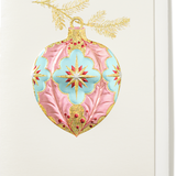 Engraved Pink Holly Ornament Christmas Greeting Card