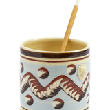 Sky Blue Mochaware Ceramic Pen Pot, 'Earth Worm'