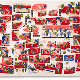 Full-Panel Chiyogami Silk Screen Print, Scene