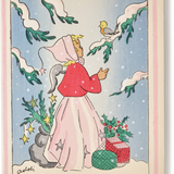 Vintage Christmas Greeting Card, Woodland Angel with Bird