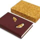 Steve Harrison Leather Bound Burgundy Notebook with Yellow Ceramic Sunflowers and Slipcase
