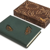 Steve Harrison Leather Bound Green Notebook with Brown Ceramic Sunflowers and Slipcase