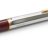 Chrome and Gold Swedish Postwar 1945 Ballpoint Pen, Burgundy