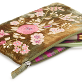 Silk Velvet Embroidered Pouch, Lake Floral