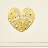Engraved Quilted Gold Heart with Roses Greeting Card