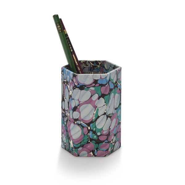 Hexagonal Marbled Pen Pot - Pattern 17