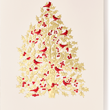 Engraved Holly Tree with Cardinals Greeting Card