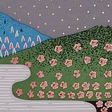 Full-panel Chiyogami Silk Screen Print, Blue Mountain