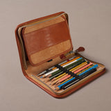 Tan Extra Large Leather Pencil Case