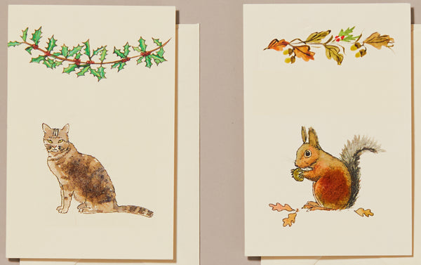 Set of 4 Woolly Animals Mini Cards, Christmas