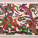 Full-Panel Chiyogami Silk Screen Print, White Phoenix